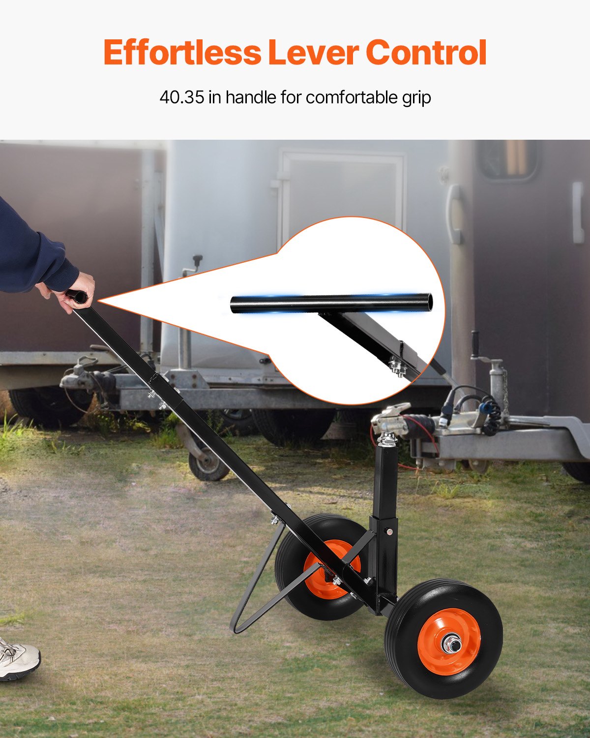 Trailer Dolly, 600lbs Tongue Weight Capacity, Carbon Steel Trailer Mover with 1-7/8 in Hitch Ball and 10 in Solid Tires, Portable Tow Dolly for Moving Car RV Boat Trailer - Image 6