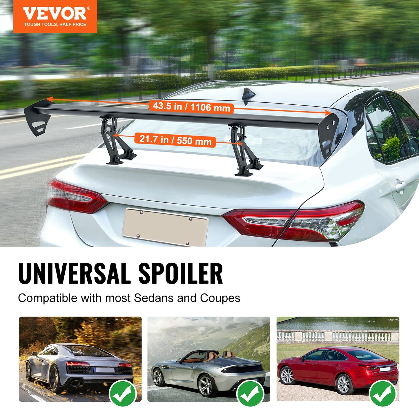 Universal Rear Spoiler GT Style Adjustable Trunk Wing Car Racing 43.3'' - Image 2