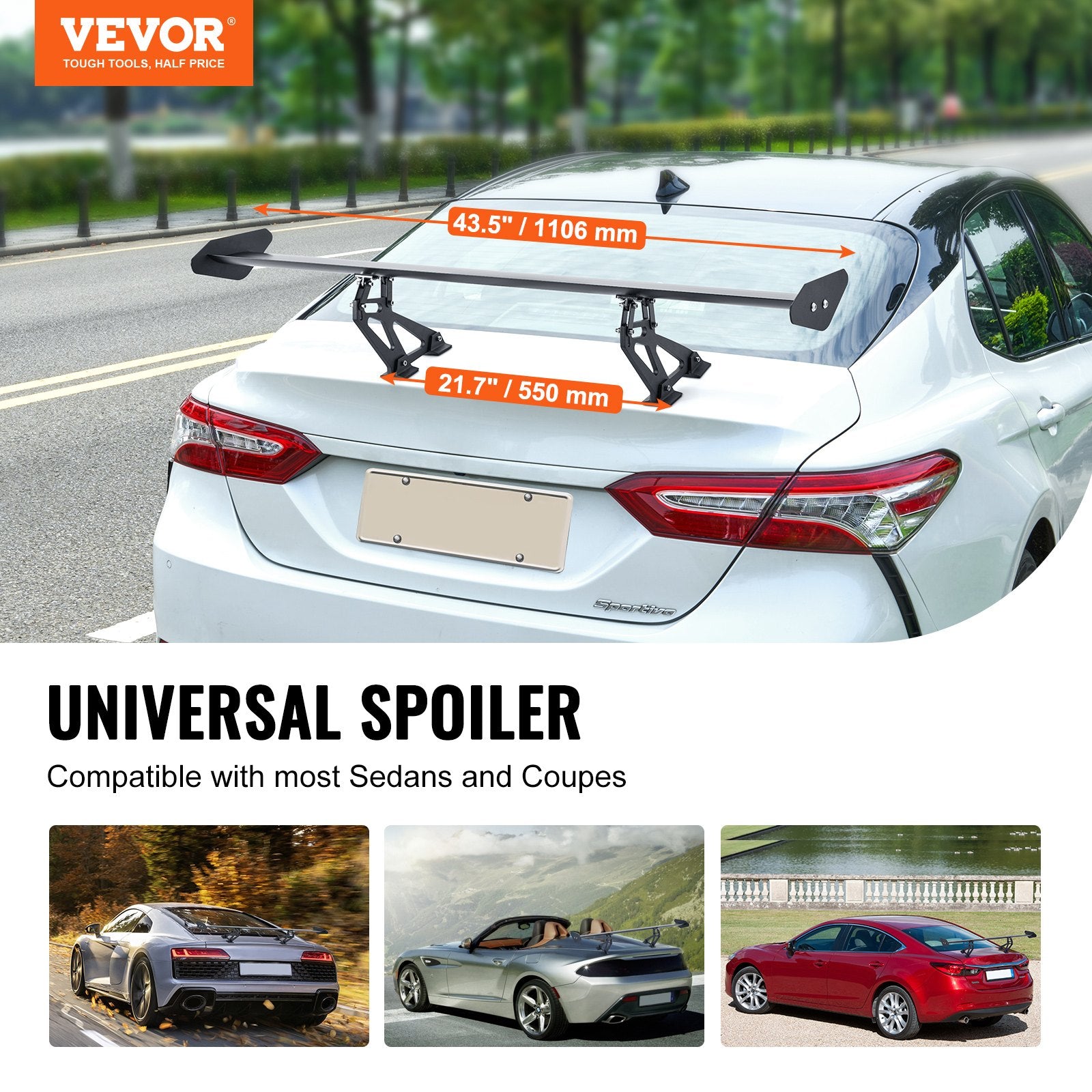 GT Wing Car Spoiler, 43.3 inch Universal Spoiler with Single Deck, Adjustable Lightweight Aluminum, Car Rear Spoiler Wing, Racing Spoiler BGW/JDM Drift Black - Image 2