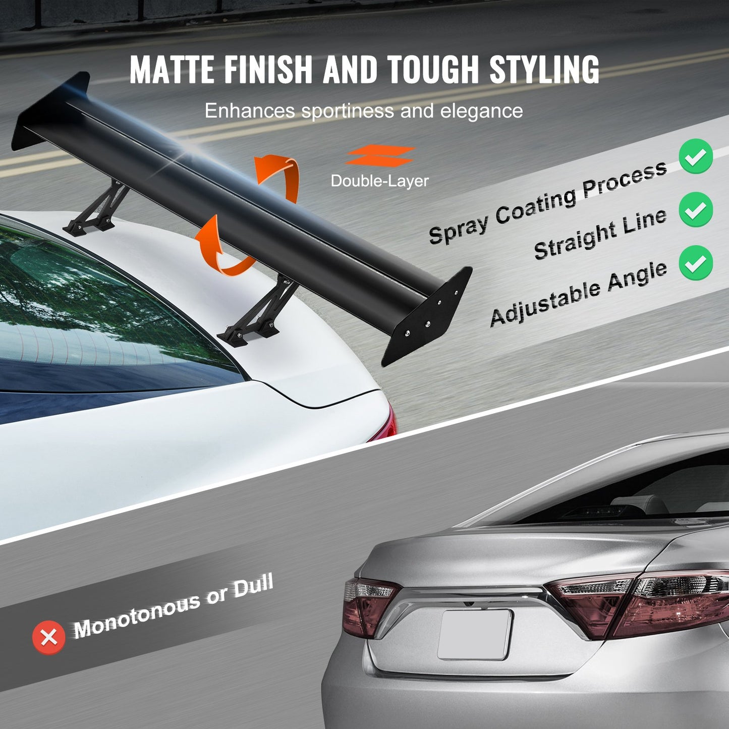 GT Wing Car Spoiler, 53.1 inch Universal Spoiler with Double Deck, Adjustable Lightweight Aluminum, Car Rear Spoiler Wing, Racing Spoiler BGW/JDM Drift Black - Image 4