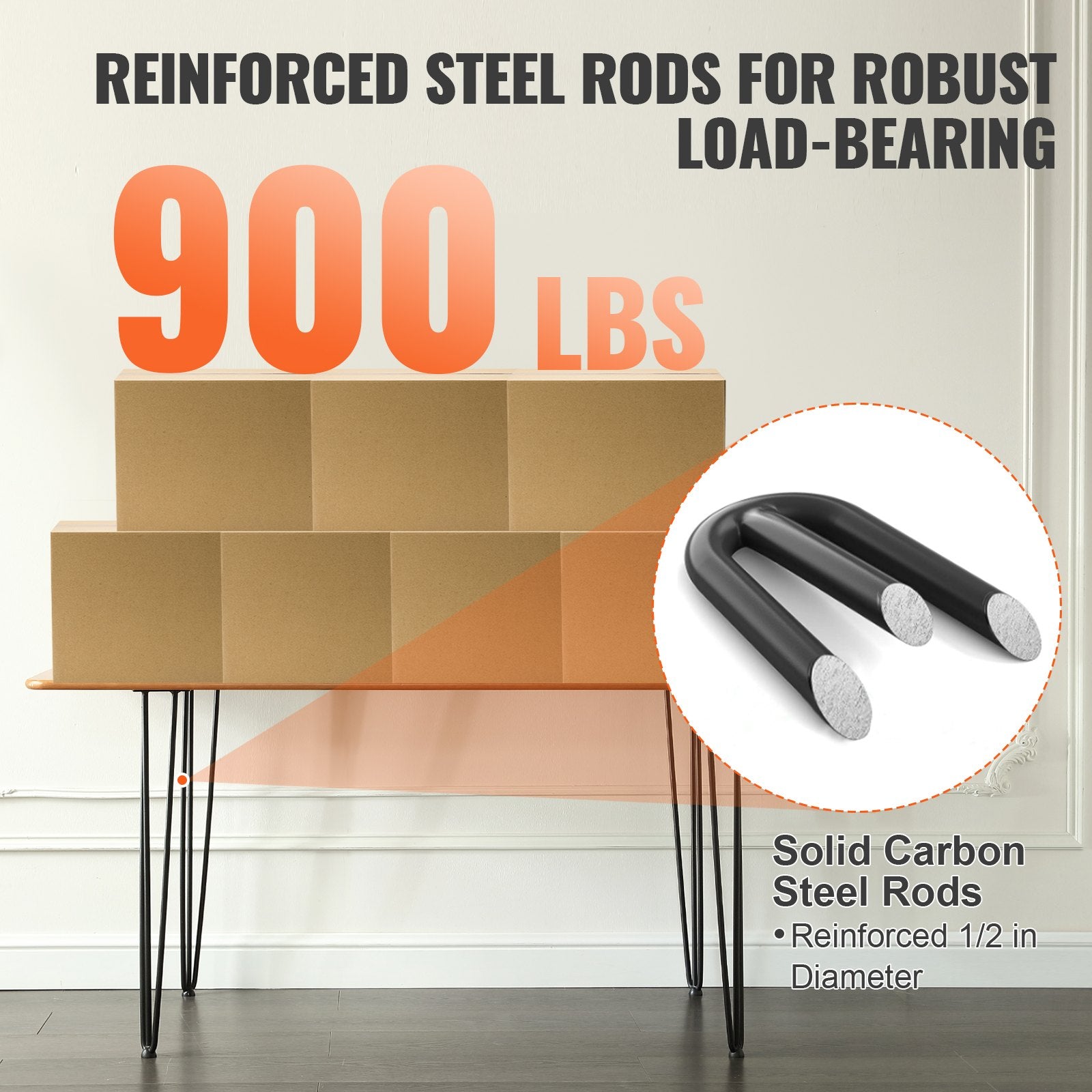 Hairpin Table Legs 0.7M, Set of 4 Desk Legs 408.2KG Load Capacity, Hairpin Desk Legs 3 Rods for Desk Chairs Bench Dining End Table, Solid Carbon Steel Heavy Duty Furniture Legs Black - Image 3