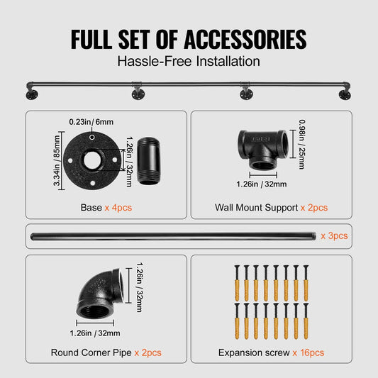 Pipe Stair Handrail, 11FT Staircase Handrail, 440LBS Load Capacity Carbon Steel Pipe Handrail, Industrial Pipe Handrail with Wall Mount Support, Round Corner Wall Handrailing for Indoor, Outdoor - Image 3