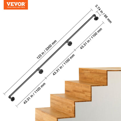 Pipe Stair Handrail, 11FT Staircase Handrail, 440LBS Load Capacity Carbon Steel Pipe Handrail, Industrial Pipe Handrail with Wall Mount Support, Round Corner Wall Handrailing for Indoor, Outdoor - Image 7