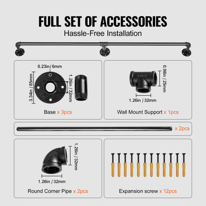 Pipe Stair Handrail, 1.8m Staircase Handrail, 200KG Load Capacity Carbon Steel Pipe Handrail, Industrial Pipe Handrail with Wall Mount Support, Round Corner Wall Handrailings for Indoor, Outdoor - Image 3