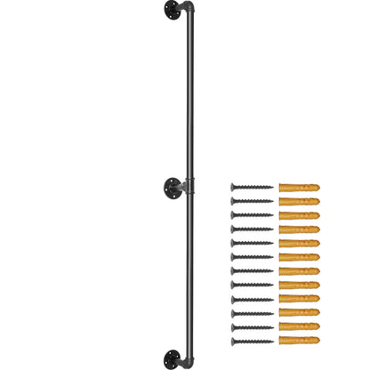 Pipe Stair Handrail, 7FT Staircase Handrail, 440LBS Load Capacity Carbon Steel Pipe Handrail, Industrial Pipe Handrail with Wall Mount Support, Round Corner Wall Handrailings for Indoor, Outdoor