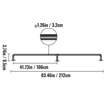 Pipe Stair Handrail, 7FT Staircase Handrail, 440LBS Load Capacity Carbon Steel Pipe Handrail, Industrial Pipe Handrail with Wall Mount Support, Round Corner Wall Handrailings for Indoor, Outdoor - Image 8