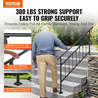 Iron Handrail Stair Railing Hand Rail Kit 1-4 Steps Outdoor Black w/ Bars - Image 2