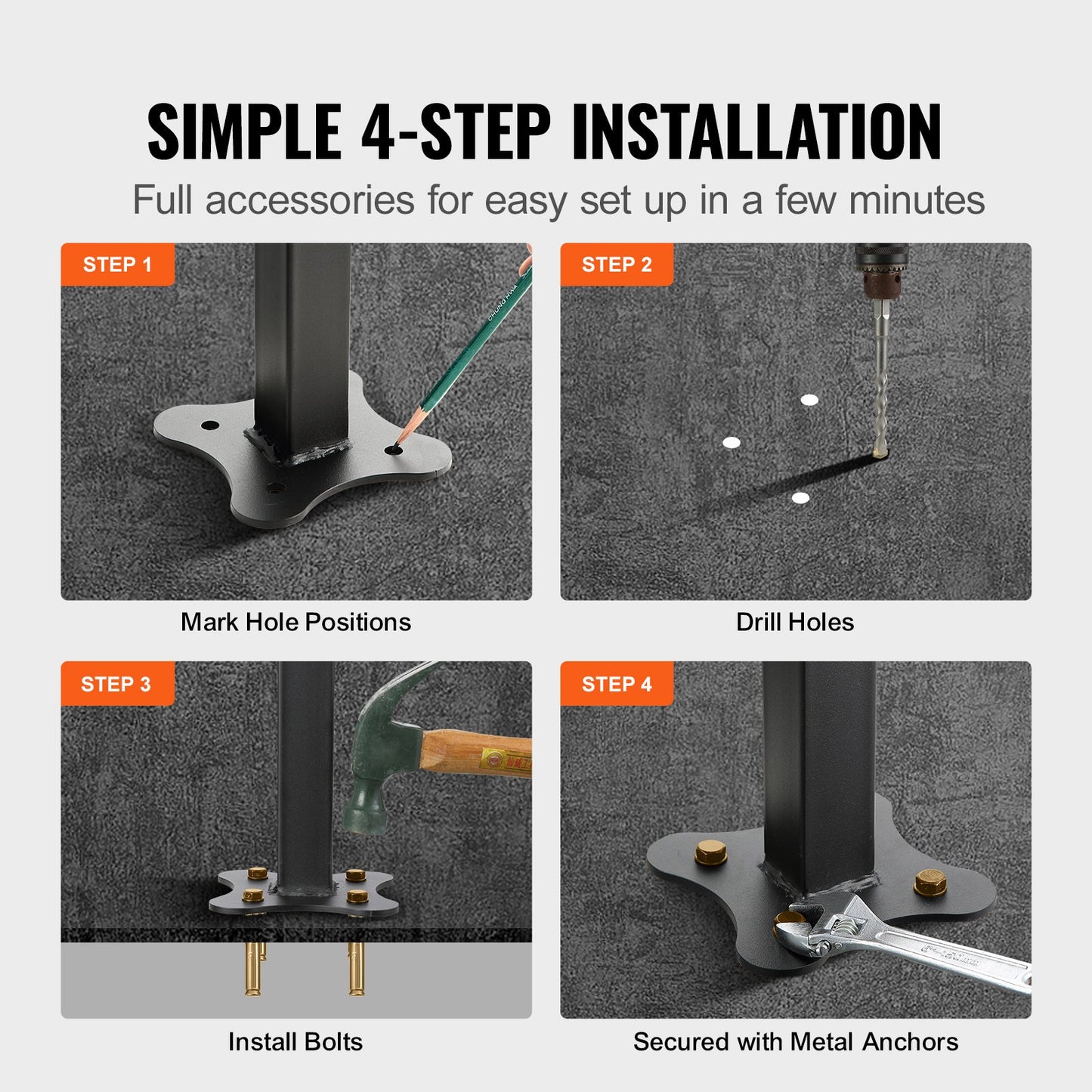 Iron Handrail Stair Railing Hand Rail Kit 1-4 Steps Outdoor Black w/ Bars - Image 4