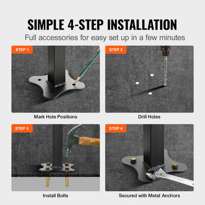 Iron Handrail Stair Railing Hand Rail Kit 1-4 Steps Outdoor Black w/ Bars - Image 4