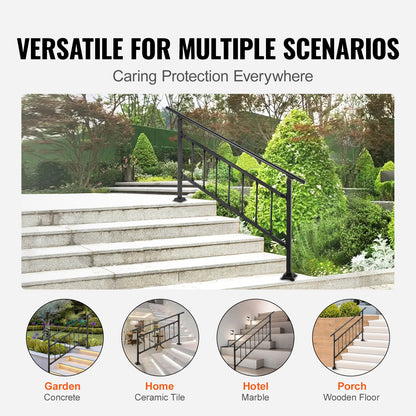 Iron Handrail Stair Railing Hand Rail Kit 1-4 Steps Outdoor Black w/ Bars - Image 5