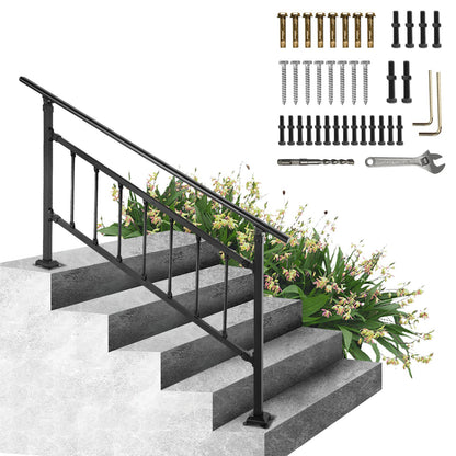 Iron Handrail Stair Railing Hand Rail Kit 1-4 Steps Outdoor Black w/ Bars - Image 9