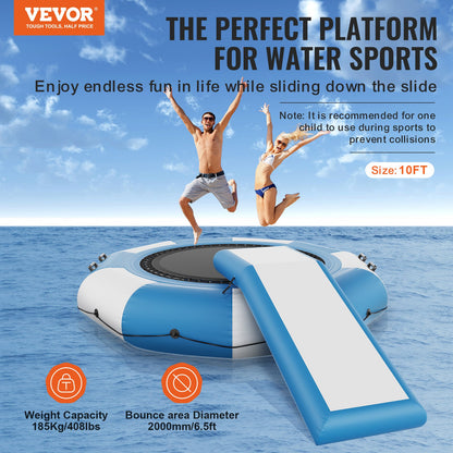 Inflatable Water Bouncer, 10ft Recreational Water Trampoline, Portable Bounce Swim Platform with Slide, 3-Step Ladder & Electric Air Pump, Kid Adult Floating Rebounder for Pool Lake Water Sports - Image 2