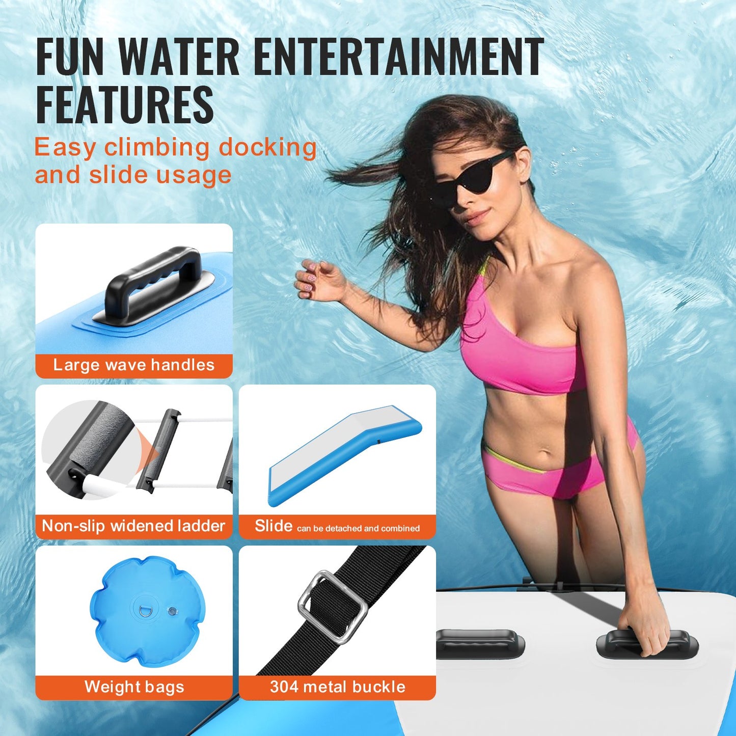 Inflatable Water Bouncer, 10ft Recreational Water Trampoline, Portable Bounce Swim Platform with Slide, 3-Step Ladder & Electric Air Pump, Kid Adult Floating Rebounder for Pool Lake Water Sports - Image 5
