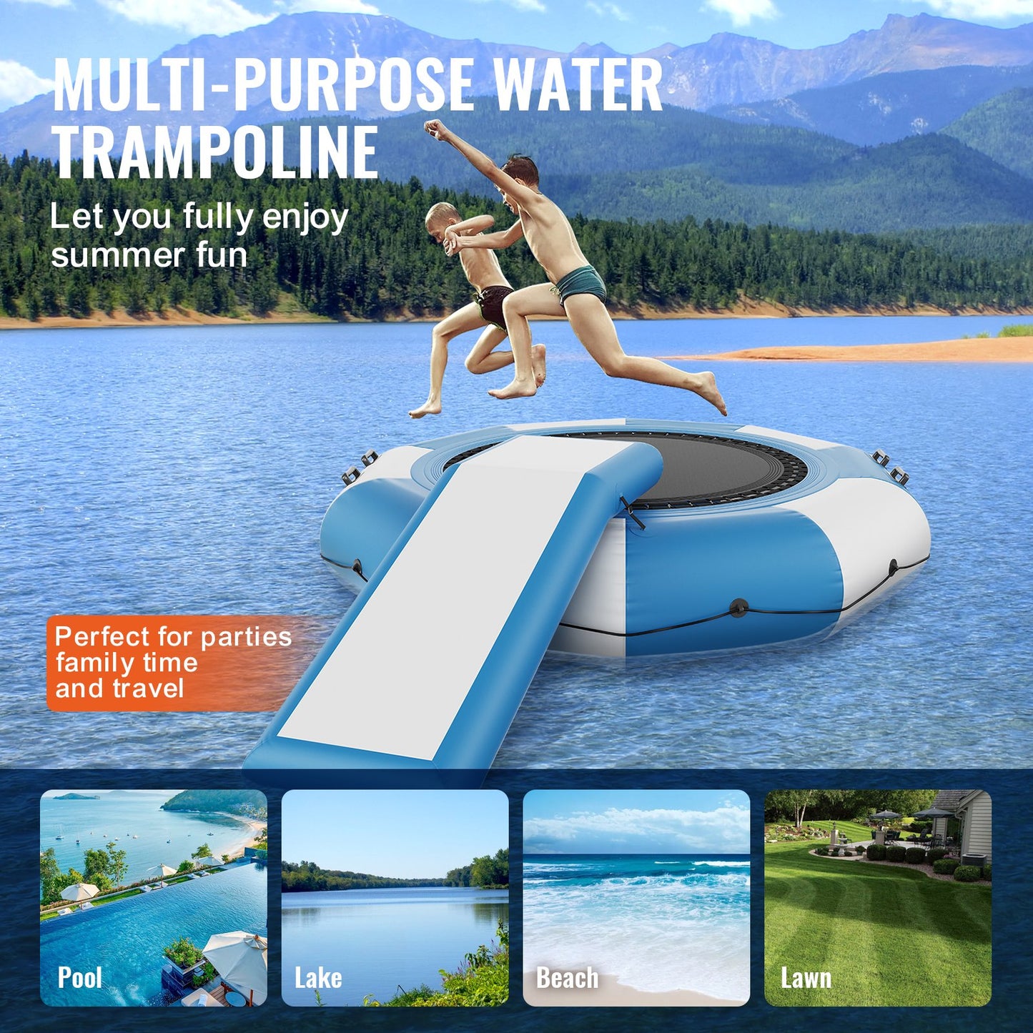 Inflatable Water Bouncer, 10ft Recreational Water Trampoline, Portable Bounce Swim Platform with Slide, 3-Step Ladder & Electric Air Pump, Kid Adult Floating Rebounder for Pool Lake Water Sports - Image 6