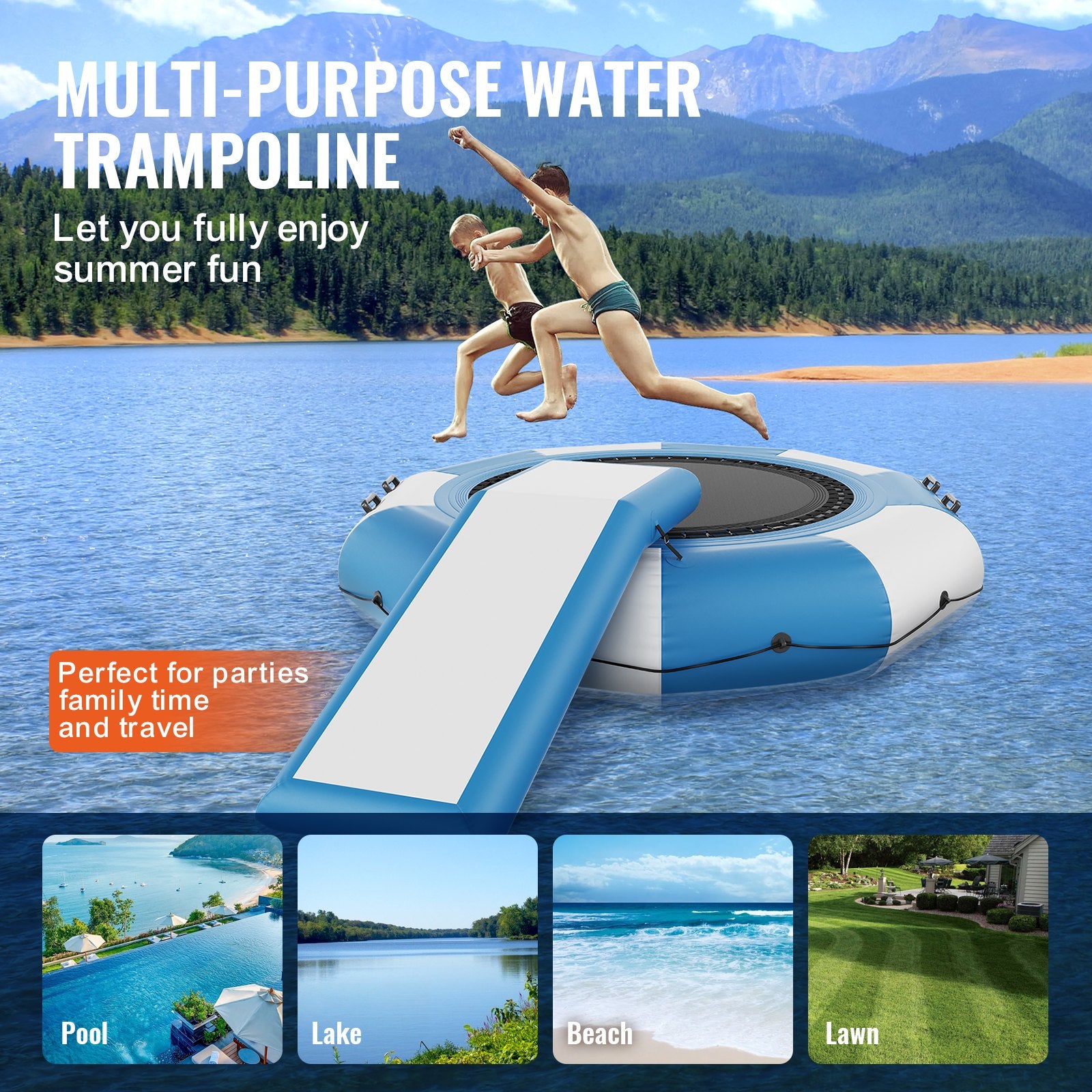 Inflatable Water Bouncer, 10ft Recreational Water Trampoline, Portable Bounce Swim Platform with Slide, 3-Step Ladder & Electric Air Pump, Kid Adult Floating Rebounder for Pool Lake Water Sports - Image 6