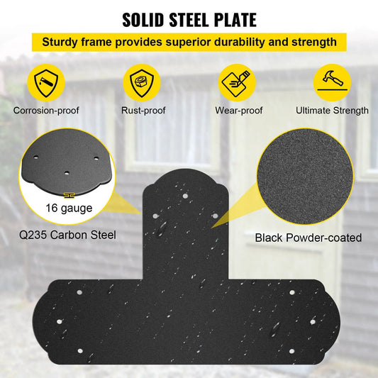 Black T Mending Plate T-shape 8 PCs 6" Flat Connector Post to Beam Bracket - Image 3