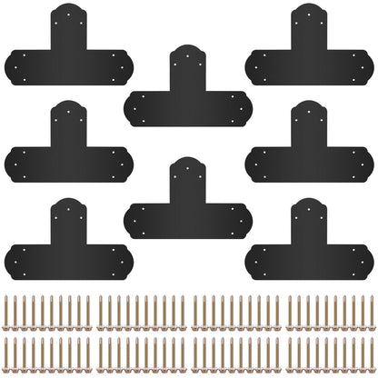 Black T Mending Plate T-shape 8 PCs 6" Flat Connector Post to Beam Bracket