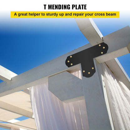 Black T Mending Plate T-shape 8 PCs 6" Flat Connector Post to Beam Bracket - Image 2