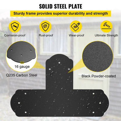 Black T Mending Plate T-shape 8 PCs 6" Flat Connector Post to Beam Bracket - Image 3
