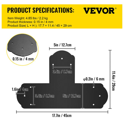 Black T Mending Plate T-shape 8 PCs 6" Flat Connector Post to Beam Bracket - Image 7