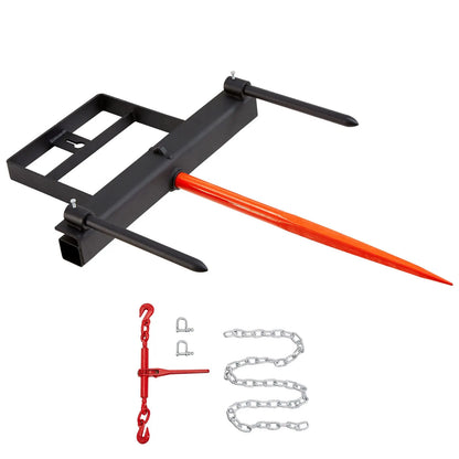 39" Hay Spear, Bale Spears 726kg Loading Capacity, Skid Steer Loader Tractor Bucket Attachment with 2pcs 17.5" Stabilizer Spears and 60" Chain, Quick Attach Spike Forks