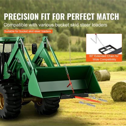 39" Hay Spear, Bale Spears 726kg Loading Capacity, Skid Steer Loader Tractor Bucket Attachment with 2pcs 17.5" Stabilizer Spears and 60" Chain, Quick Attach Spike Forks - Image 4