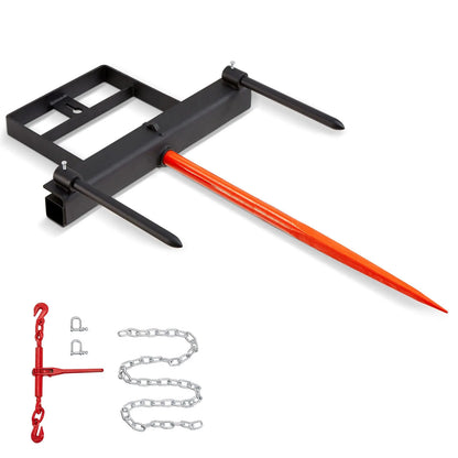 39" Hay Spear, Bale Spears 726kg Loading Capacity, Skid Steer Loader Tractor Bucket Attachment with 2pcs 17.5" Stabilizer Spears and 60" Chain, Quick Attach Spike Forks - Image 9