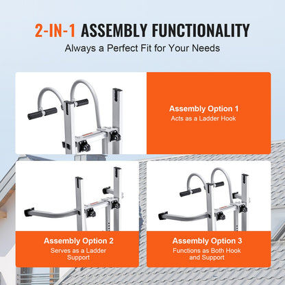 Ladder Stabilizer, 2 in 1 Extension Wall Ladder Standoff Hook, Roof Ridge Ladder Accessories Both Horizontally and Vertically, Heavy-duty Steel Rubber Grip T-Bar, Quick Access to Steep Roofs - Image 5
