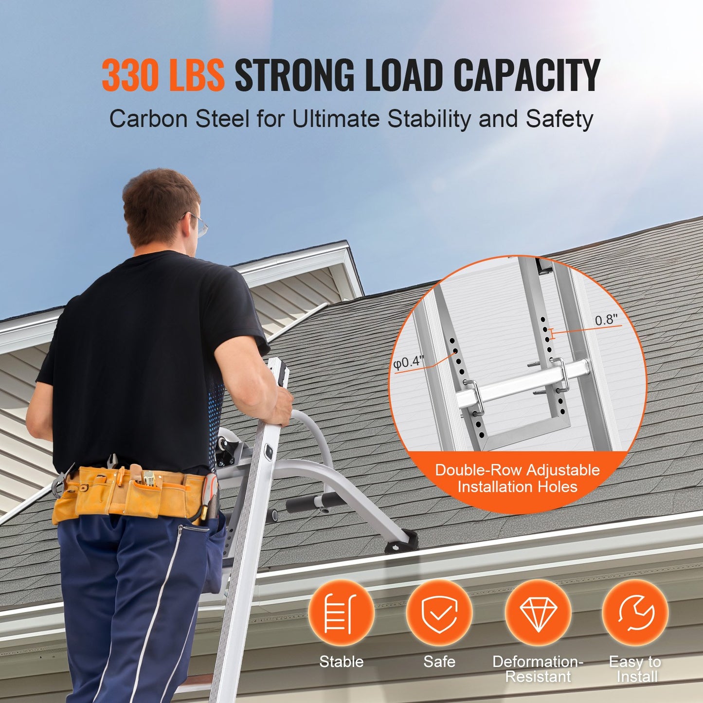 Ladder Stabilizer, 2 in 1 Extension Wall Ladder Standoff Hook, Roof Ridge Ladder Accessories Both Horizontally and Vertically, Heavy-duty Steel Rubber Grip T-Bar, Quick Access to Steep Roofs - Image 6