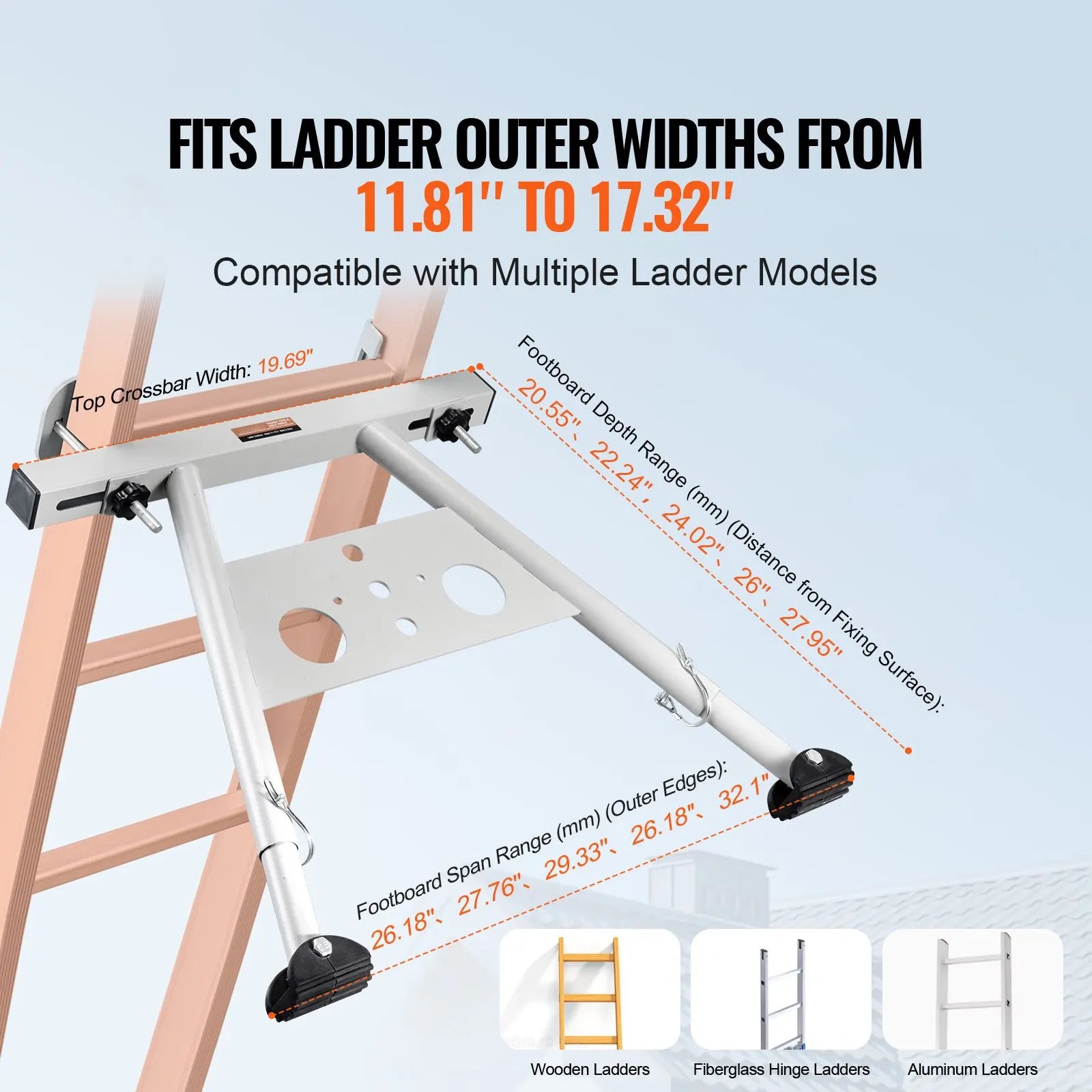 Ladder Stabilizer, Adjustable Feet Extension Ladder Standoff, Heavy Duty Wall Ladder Accessories for Roof Gutter, Easy to Use & Wide Adaptability & Anti-slip Rubber Feet, 330 lbs Weight Rating - Image 2