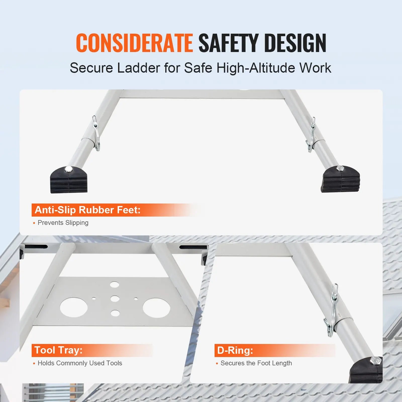 Ladder Stabilizer, Adjustable Feet Extension Ladder Standoff, Heavy Duty Wall Ladder Accessories for Roof Gutter, Easy to Use & Wide Adaptability & Anti-slip Rubber Feet, 330 lbs Weight Rating - Image 3