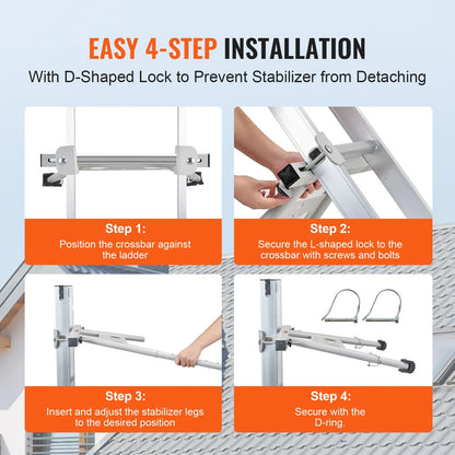 Ladder Stabilizer, Adjustable Feet Extension Ladder Standoff, Heavy Duty Wall Ladder Accessories for Roof Gutter, Easy to Use & Wide Adaptability & Anti-slip Rubber Feet, 330 lbs Weight Rating - Image 5