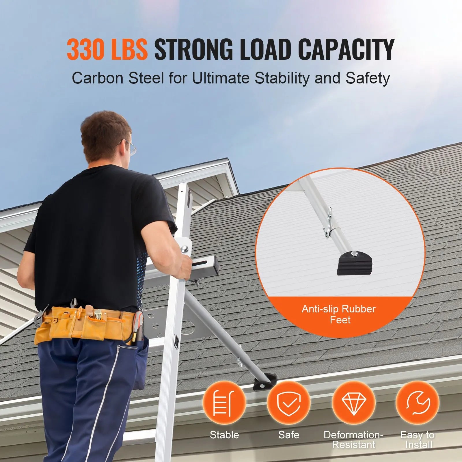 Ladder Stabilizer, Adjustable Feet Extension Ladder Standoff, Heavy Duty Wall Ladder Accessories for Roof Gutter, Easy to Use & Wide Adaptability & Anti-slip Rubber Feet, 330 lbs Weight Rating - Image 6