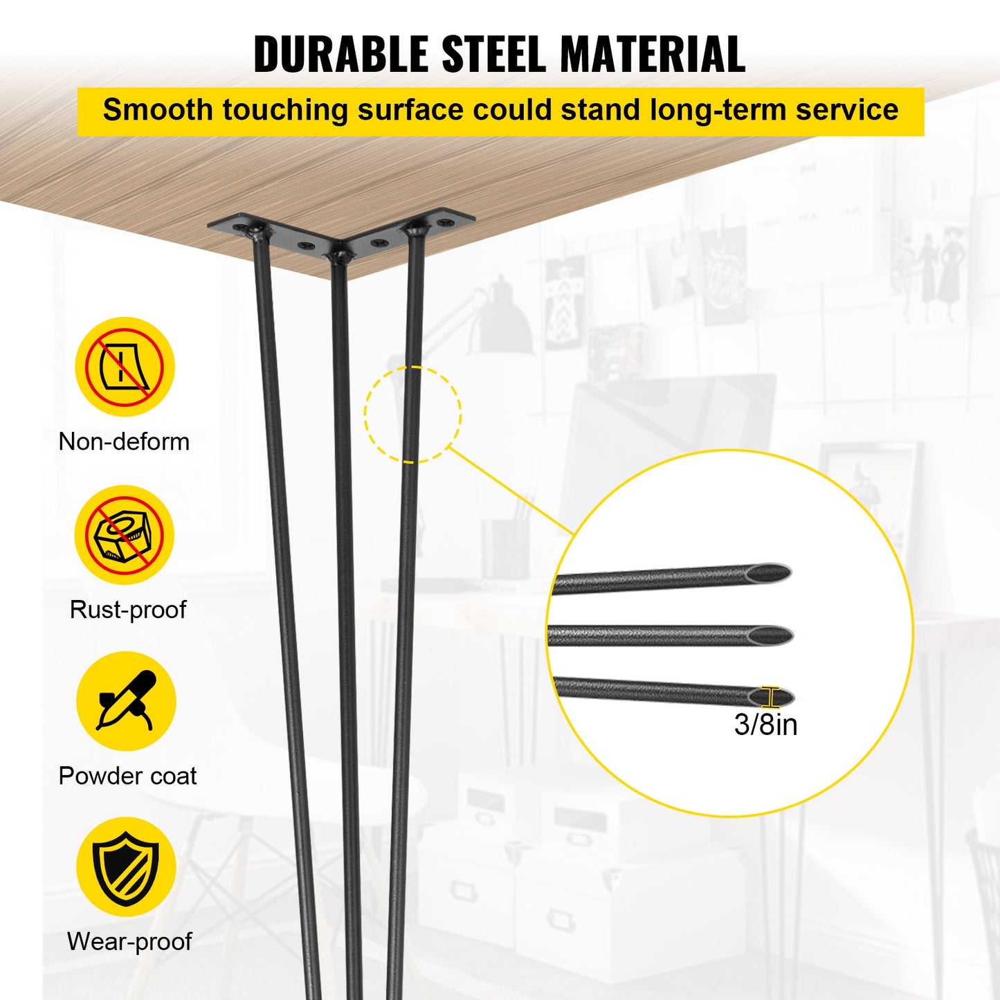 Hairpin Table Legs 16 inch, Set of 4 DIY Desk Table Legs 3 Rods Heavy Duty - Image 4