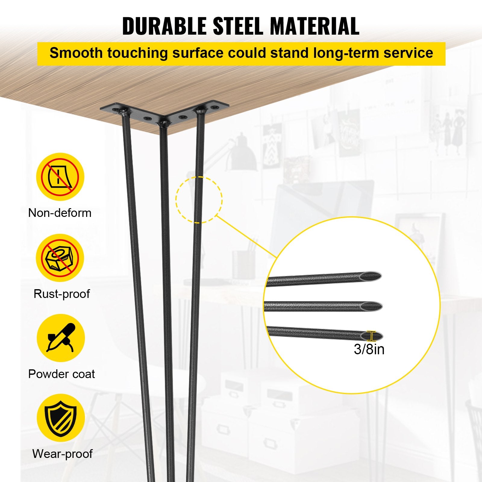 Hairpin Table Legs 16 inch, Set of 4 DIY Desk Table Legs 3 Rods Heavy Duty - Image 4