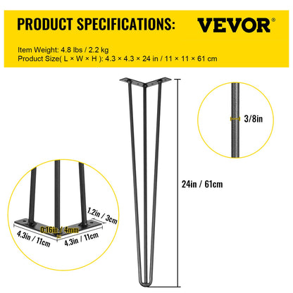Hairpin Table Legs 24 inch Black Set of 4 Desk Legs Each 220lbs Capacity Hairpin Desk Legs 3 Rods for Bench Desk Dining End Table Chairs Carbon Steel DIY Table Legs Heavy Duty Furniture Legs - Image 7