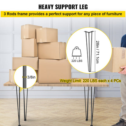 Hairpin Table Legs 28 inch, Set of 4 DIY Desk Table Legs 3 Rods Heavy Duty - Image 3