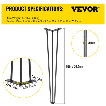Hairpin Table Legs 30 inch Black Set of 4 Desk Legs Each 220lbs Capacity Hairpin Desk Legs 3 Rods for Bench Desk Dining End Table Chairs Carbon Steel DIY Table Legs Heavy Duty Furniture Legs - Image 7