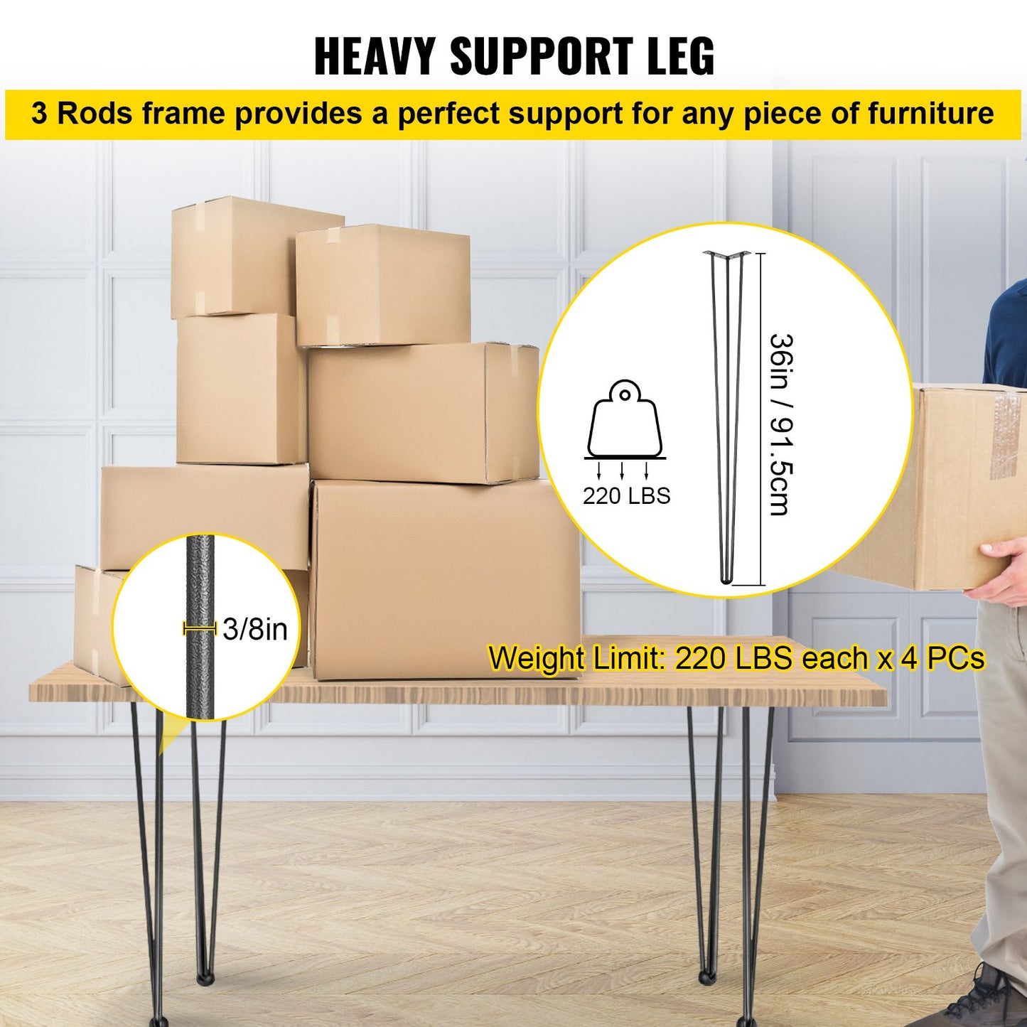Hairpin Table Legs 36 inch, Set of 4 DIY Desk Table Legs 3 Rods Heavy Duty - Image 3