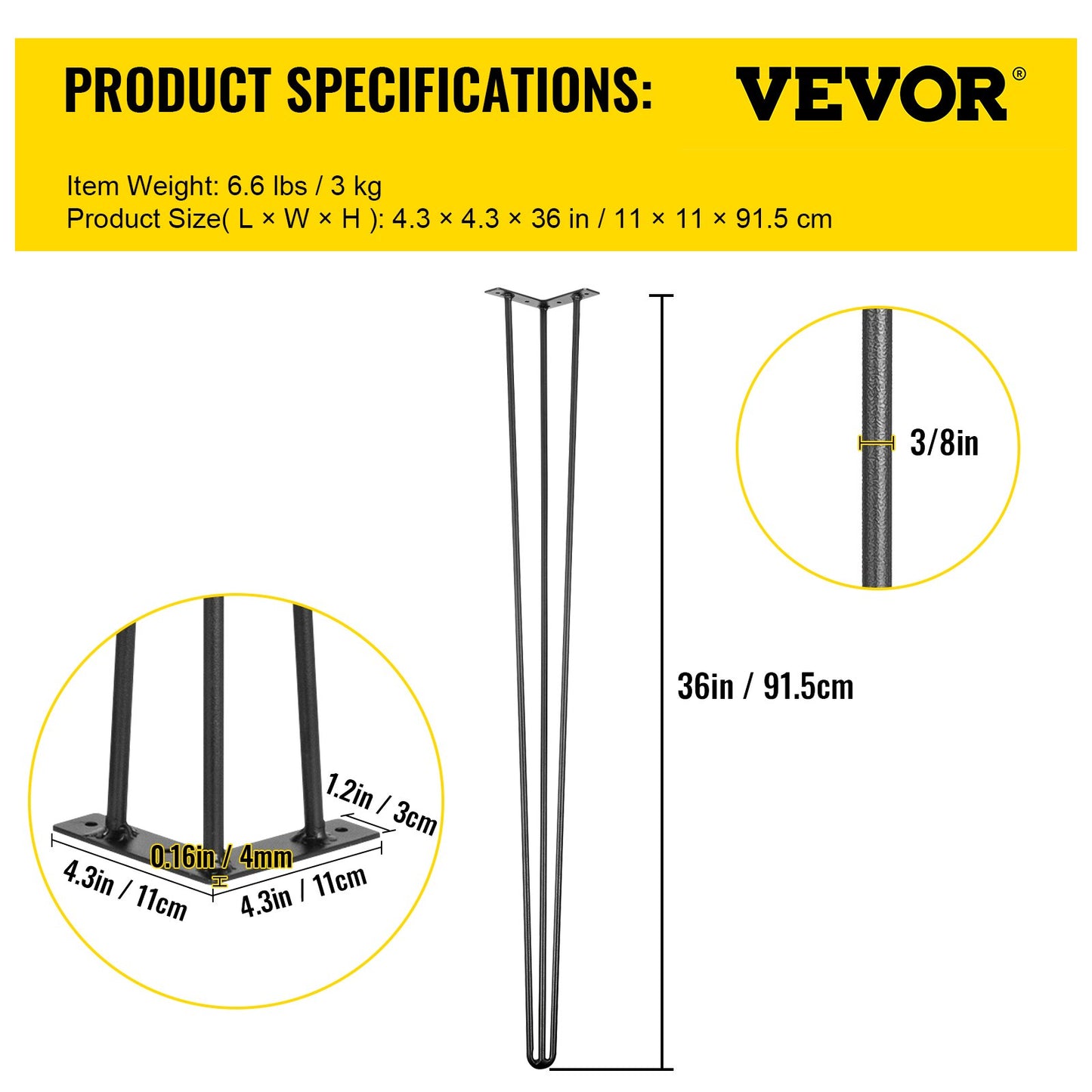 Hairpin Table Legs 36 inch, Set of 4 DIY Desk Table Legs 3 Rods Heavy Duty - Image 7