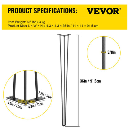 Hairpin Table Legs 36 inch, Set of 4 DIY Desk Table Legs 3 Rods Heavy Duty - Image 7