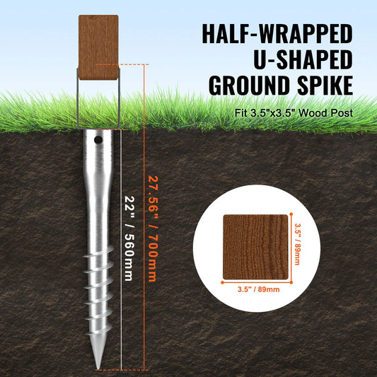 No Dig Ground Anchor, 1 Pack 10 x 7 x 70 cm DIY Screw in Post Stake, Includes 6 Lag Bolts & a Rebar, U-Shape Heavy Duty Steel Post Holder, Great for Mailbox Posts and Fence Posts - Image 4