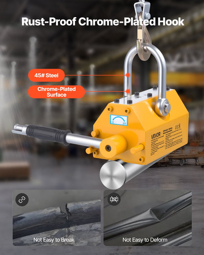 Permanent Magnetic Lifter, 600 kg Pulling Capacity, Heavy Duty N42 Neodymium Lifting Magnet with Release Handle and Steel Hook, Used in Shop Crane and Hoist, for Lifting Plate Steel, Board - Image 4