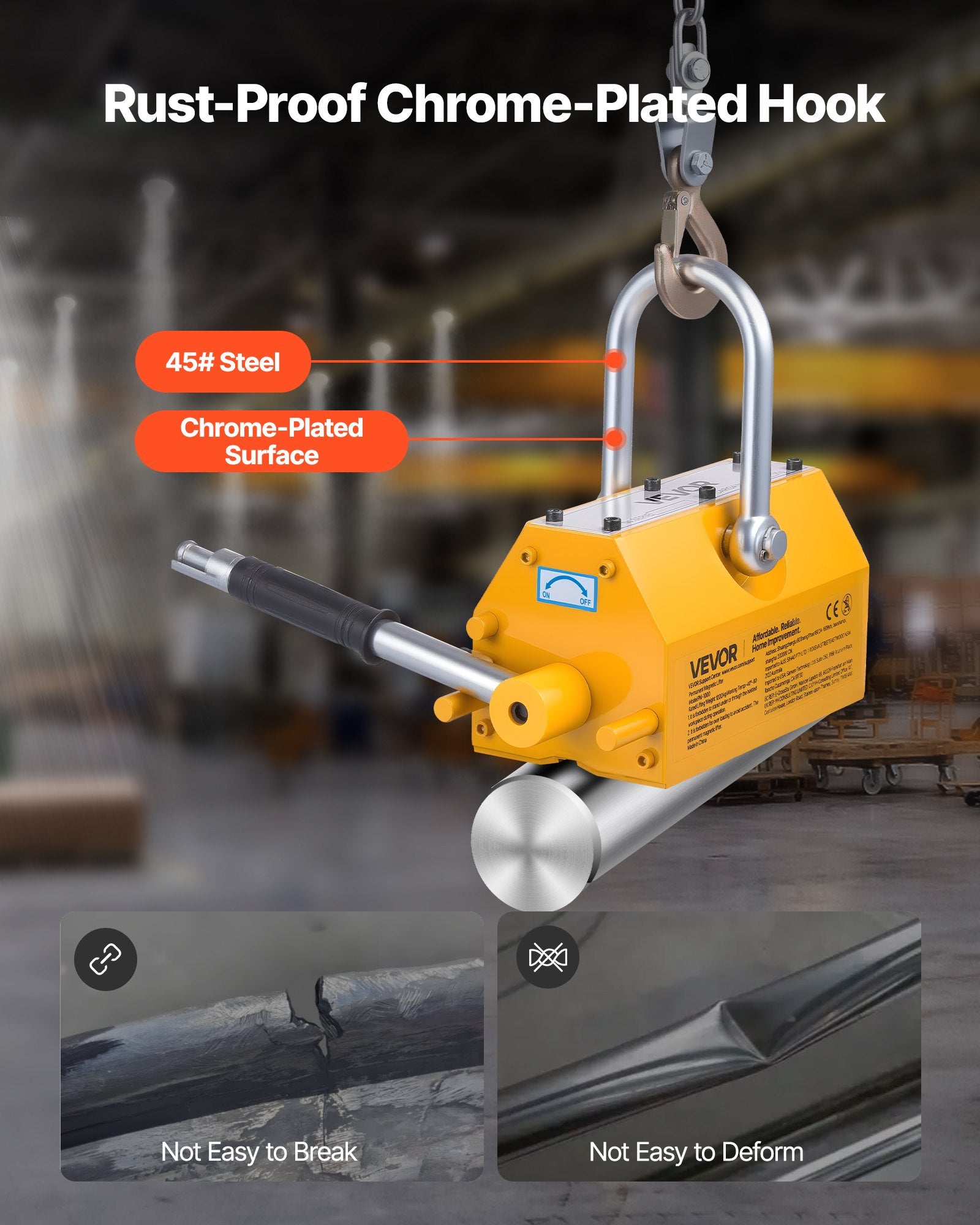 Permanent Magnetic Lifter, 1000 kg Pulling Capacity, Heavy Duty N42 Neodymium Lifting Magnet with Release Handle and Steel Hook, Used in Shop Crane and Hoist, for Lifting Plate Steel, Board - Image 4