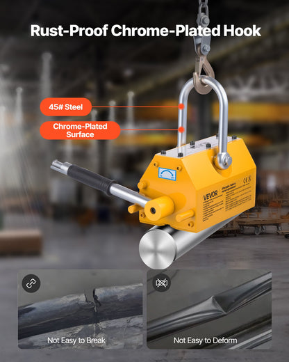 Permanent Magnetic Lifter, 1000 kg Pulling Capacity, Heavy Duty N42 Neodymium Lifting Magnet with Release Handle and Steel Hook, Used in Shop Crane and Hoist, for Lifting Plate Steel, Board - Image 4
