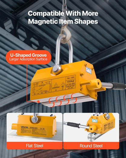 Permanent Magnetic Lifter, 1000 kg Pulling Capacity, Heavy Duty N42 Neodymium Lifting Magnet with Release Handle and Steel Hook, Used in Shop Crane and Hoist, for Lifting Plate Steel, Board - Image 6