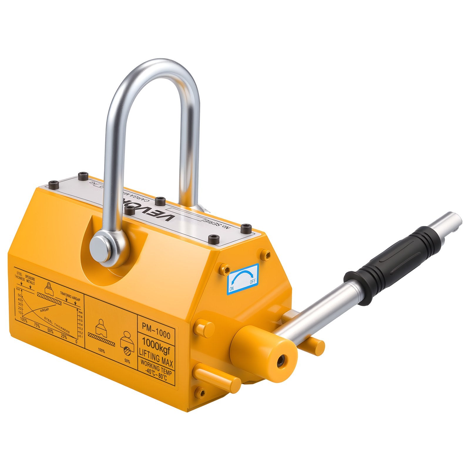 Permanent Magnetic Lifter, 1000 kg Pulling Capacity, Heavy Duty N42 Neodymium Lifting Magnet with Release Handle and Steel Hook, Used in Shop Crane and Hoist, for Lifting Plate Steel, Board - Image 9