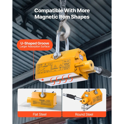 Permanent Magnetic Lifter, 400 kg Pulling Capacity, Heavy Duty N42 Neodymium Lifting Magnet with Release Handle and Steel Hook, Used in Shop Crane and Hoist, for Lifting Plate Steel, Board - Image 6