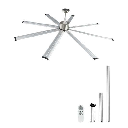 213 cm Ceiling Fan No Light, 6-Speed Remote Control, Aluminum 8-Blade, Reversible DC Motor, Modern Low Profile Flush Mount Fan for Bedroom, Living Room, Patio, Indoor/Outdoor, Brushed Nickel
