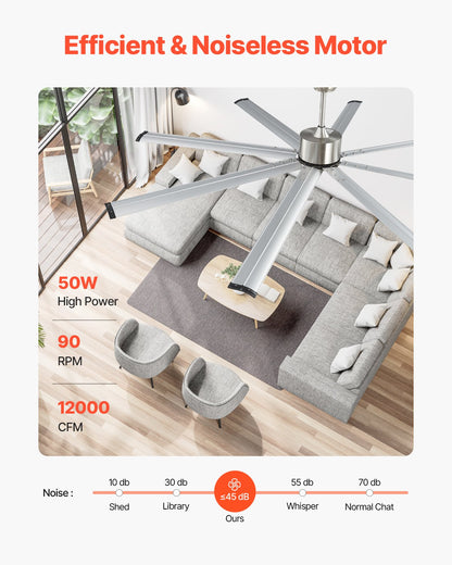 213 cm Ceiling Fan No Light, 6-Speed Remote Control, Aluminum 8-Blade, Reversible DC Motor, Modern Low Profile Flush Mount Fan for Bedroom, Living Room, Patio, Indoor/Outdoor, Brushed Nickel - Image 3